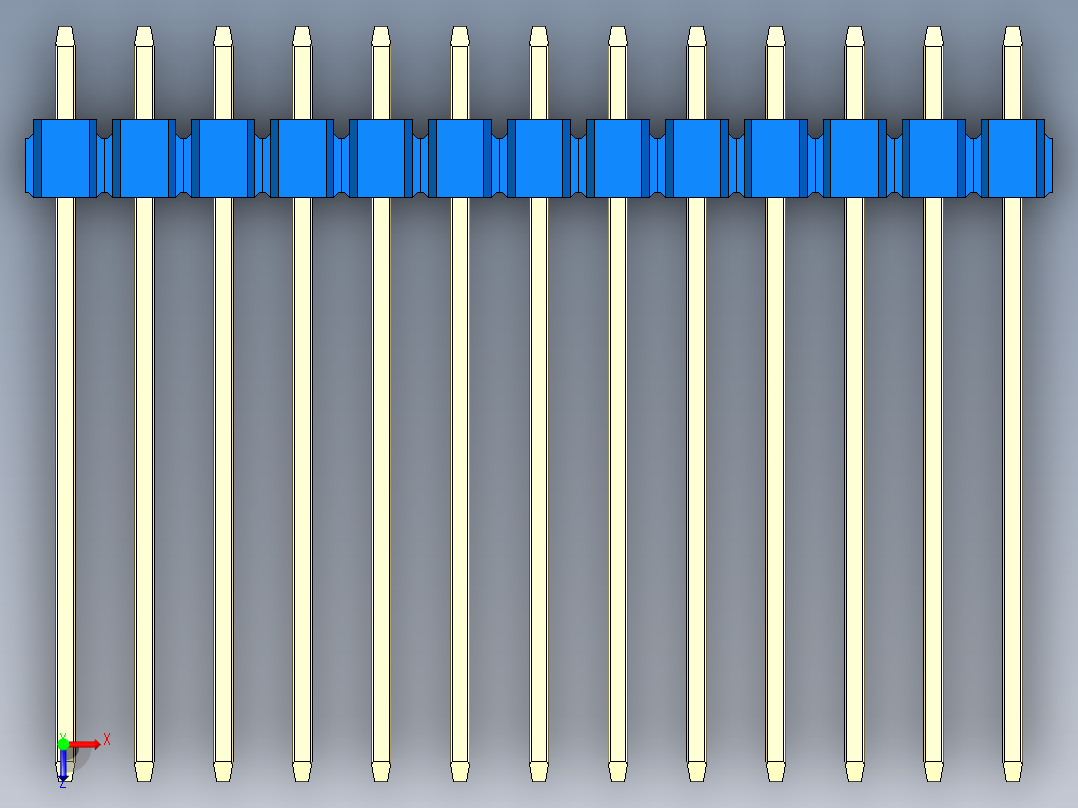 彩色公头100mil（2.54mm）系列-DS1021_blue_3x13p_100mil_Type19_rev1.0俯视图