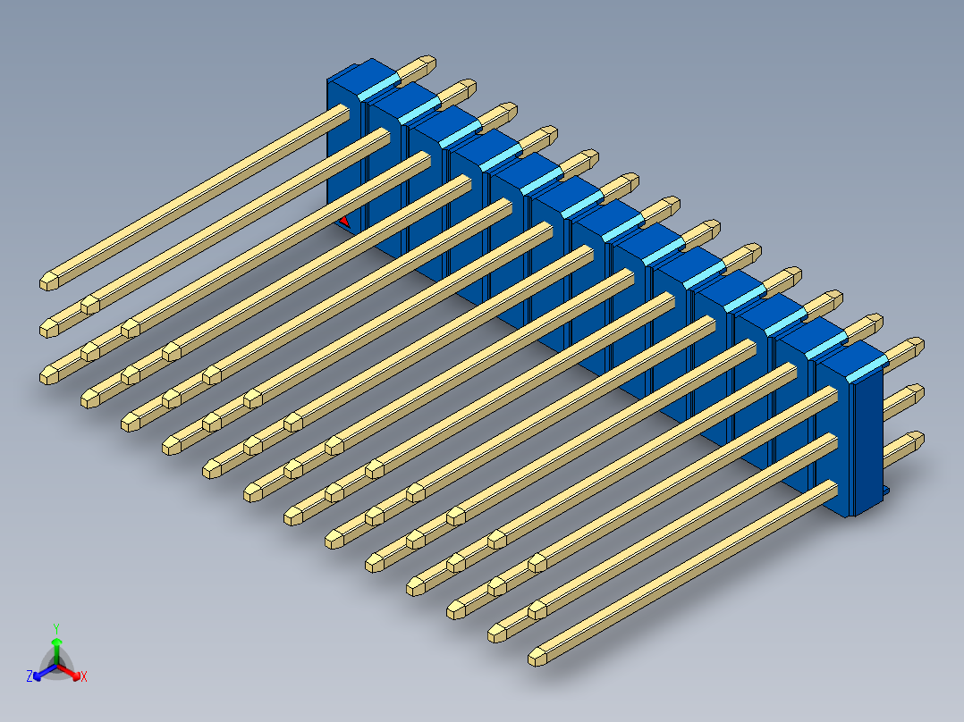 彩色公头100mil（2.54mm）系列-DS1021_blue_3x13p_100mil_Type19_rev1.0正等轴测图