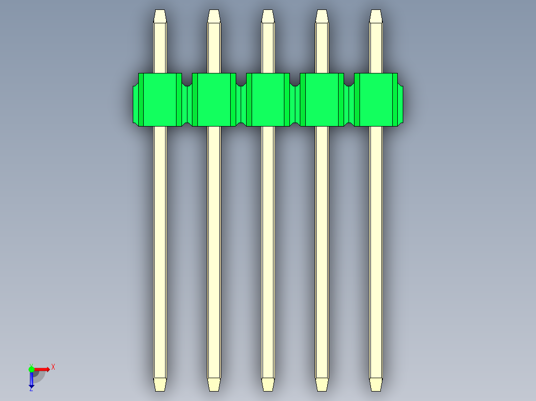彩色公头100mil（2.54mm）系列-DS1021_green_1x05p_100mil_Type5_rev1.0俯视图