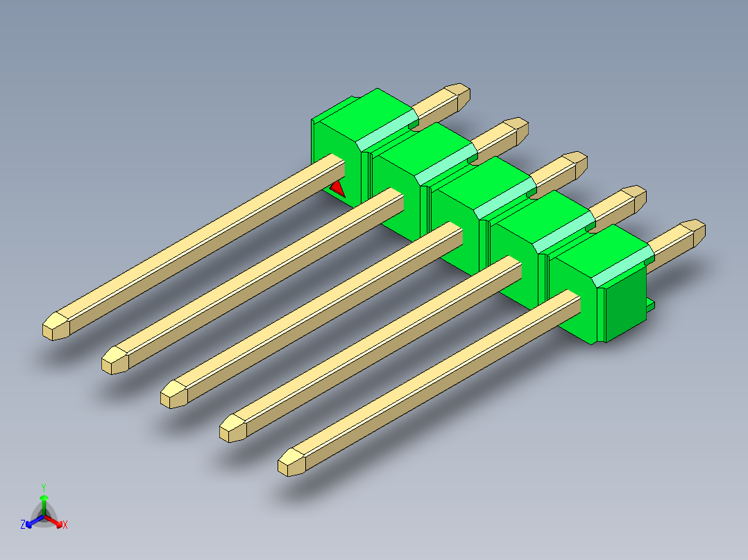 彩色公头100mil（2.54mm）系列-DS1021_green_1x05p_100mil_Type5_rev1.0正等轴测图