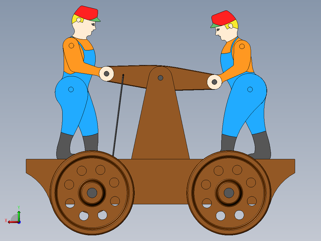 可动推车工人玩具后视图