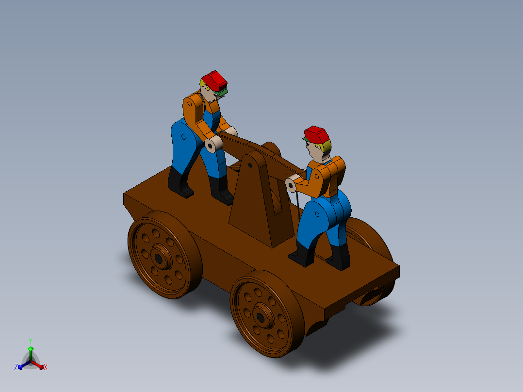 可动推车工人玩具正等轴测图