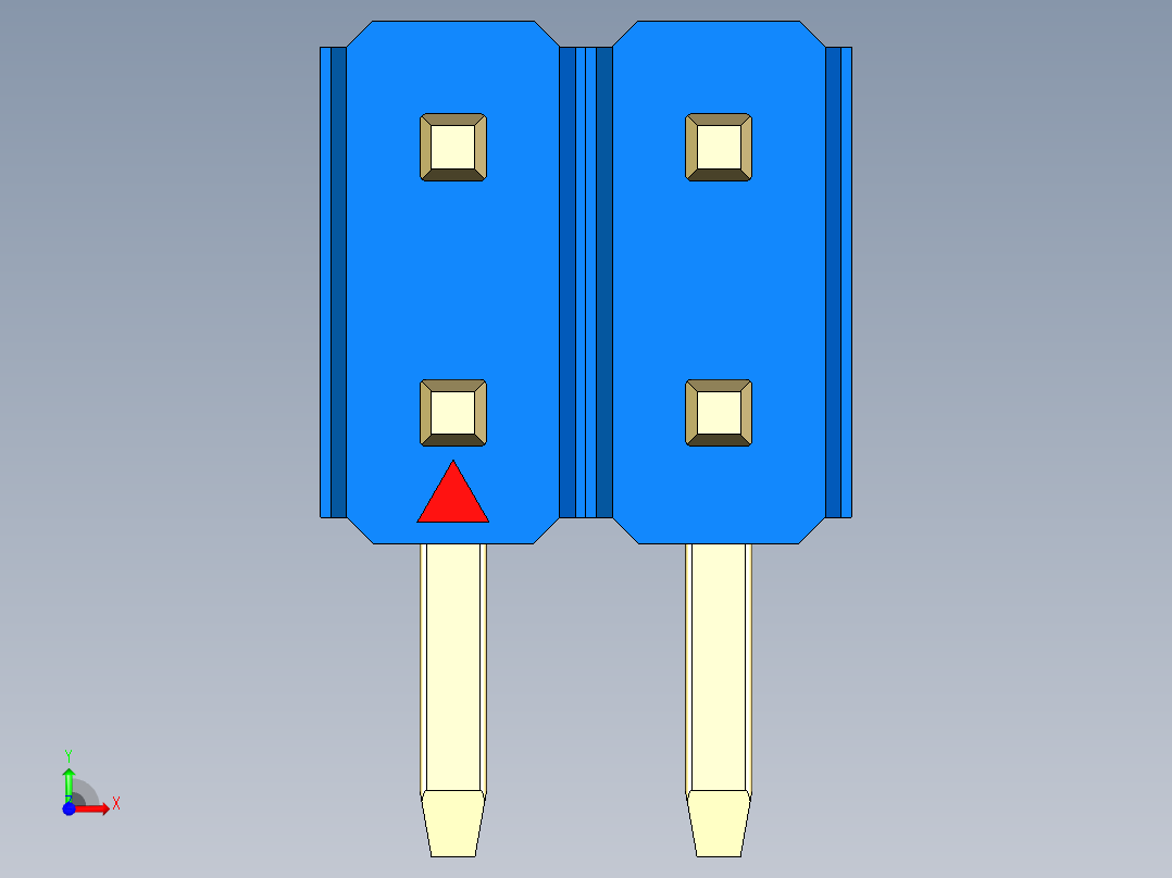 彩色公排针 100mil 2.54mm 系列-DS1022_blue_2x02p_100mil_TypeD_rev1.0前视图