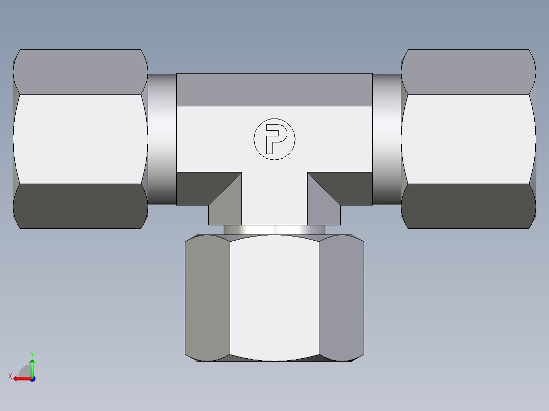 卡套式工业通用硬管接头EO_Swivel_nut_branch_tee_ET08ZS71后视图