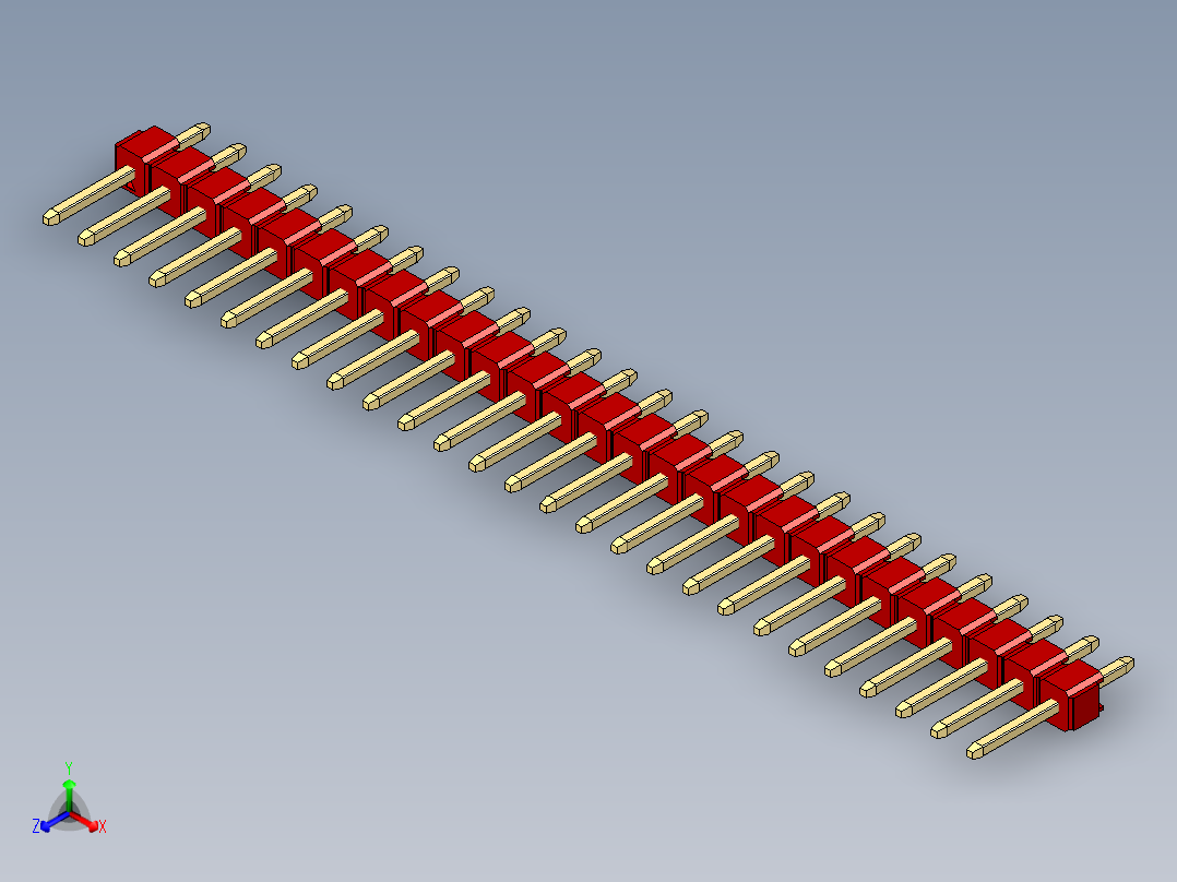 彩色公头100mil（2.54mm）系列-DS1021_red_1x27p_100mil_Type1_rev1.0正等轴测图