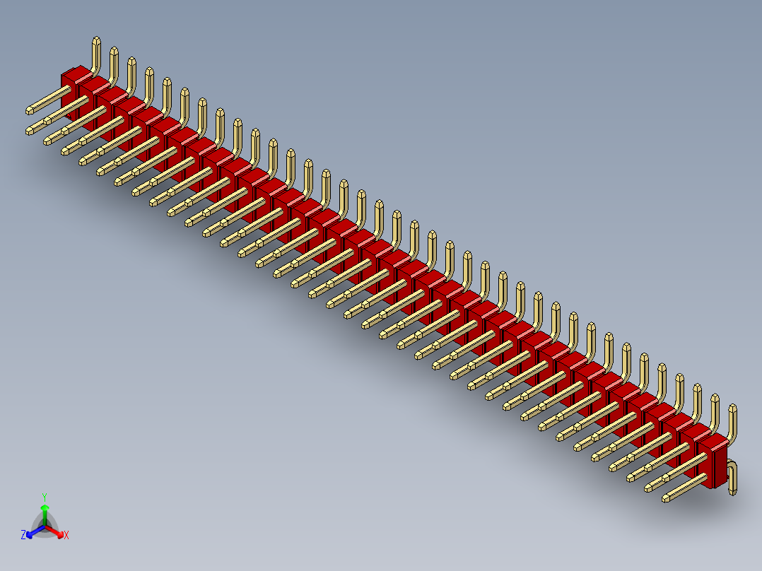 彩色公排针 100mil 2.54mm 系列-DS1022_red_74p_100mil_TypeSMT_rev1.0正等轴测图