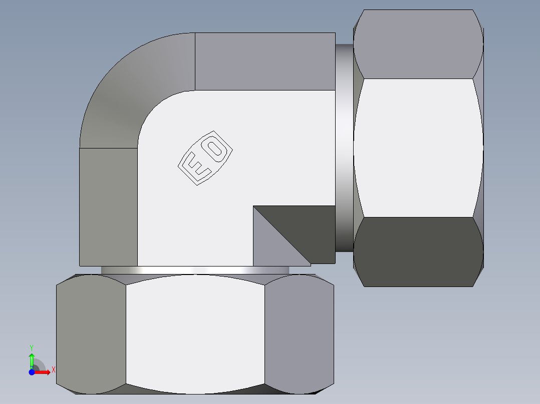 卡套式工业通用硬管接头EO_Swivel_nut_elbow_EW38S71前视图