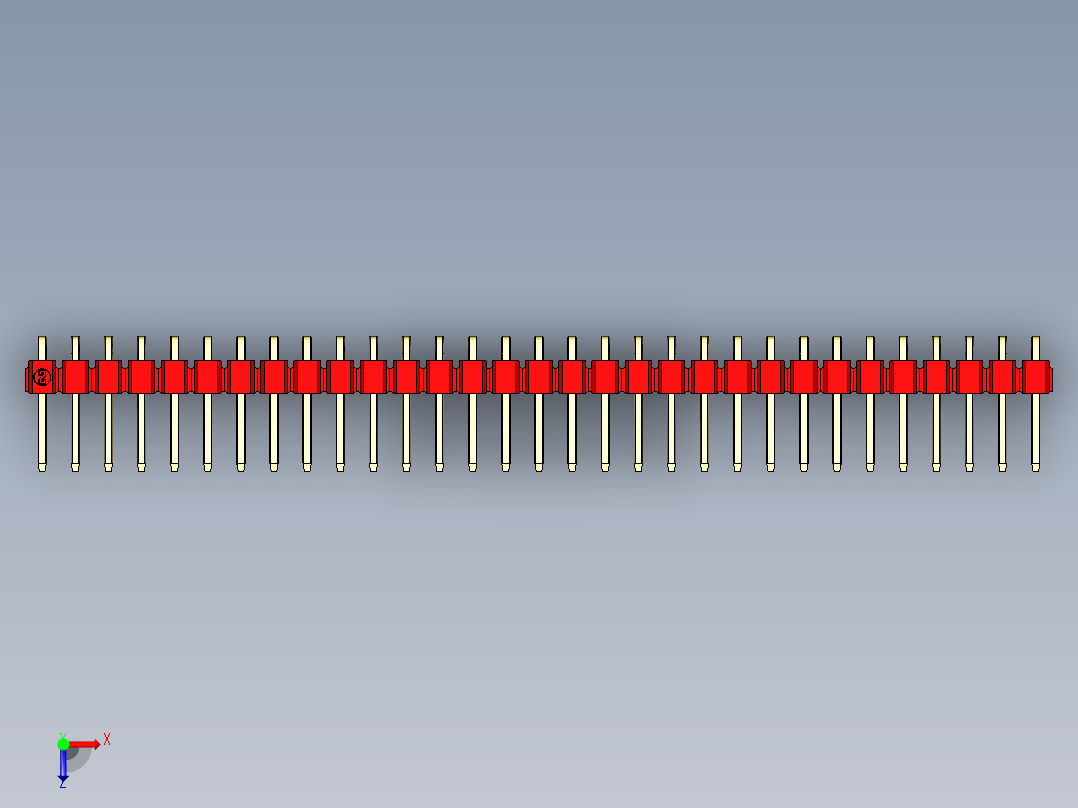 彩色公排针 100mil 2.54mm 系列-DS1022_red_1x31p_100mil_TypeD_rev1.0俯视图