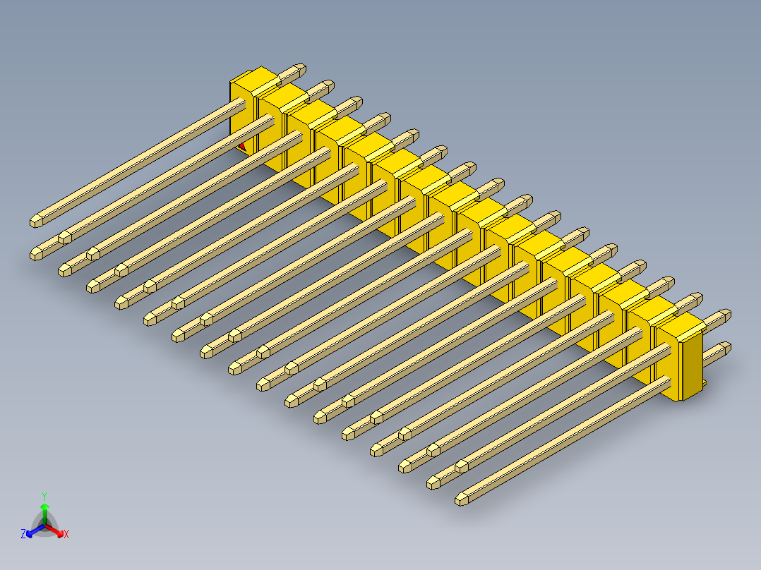彩色公头100mil（2.54mm）系列-DS1021_yellow_2x16p_100mil_Type19_rev1.0正等轴测图
