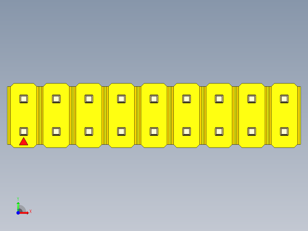彩色公头100mil（2.54mm）系列-DS1021_yellow_2x09p_100mil_Type1_rev1.0前视图