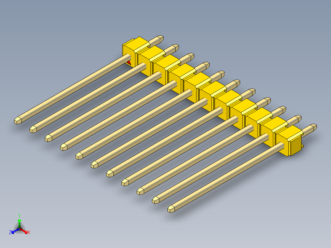彩色公头100mil（2.54mm）系列-DS1021_yellow_1x11p_100mil_Type19_rev1.0正等轴测图