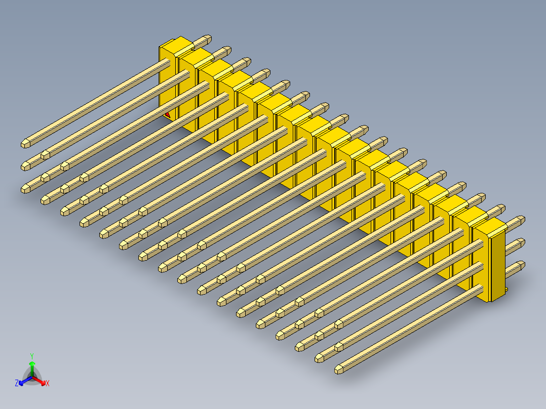 彩色公头100mil（2.54mm）系列-DS1021_yellow_3x17p_100mil_Type19_rev1.0正等轴测图