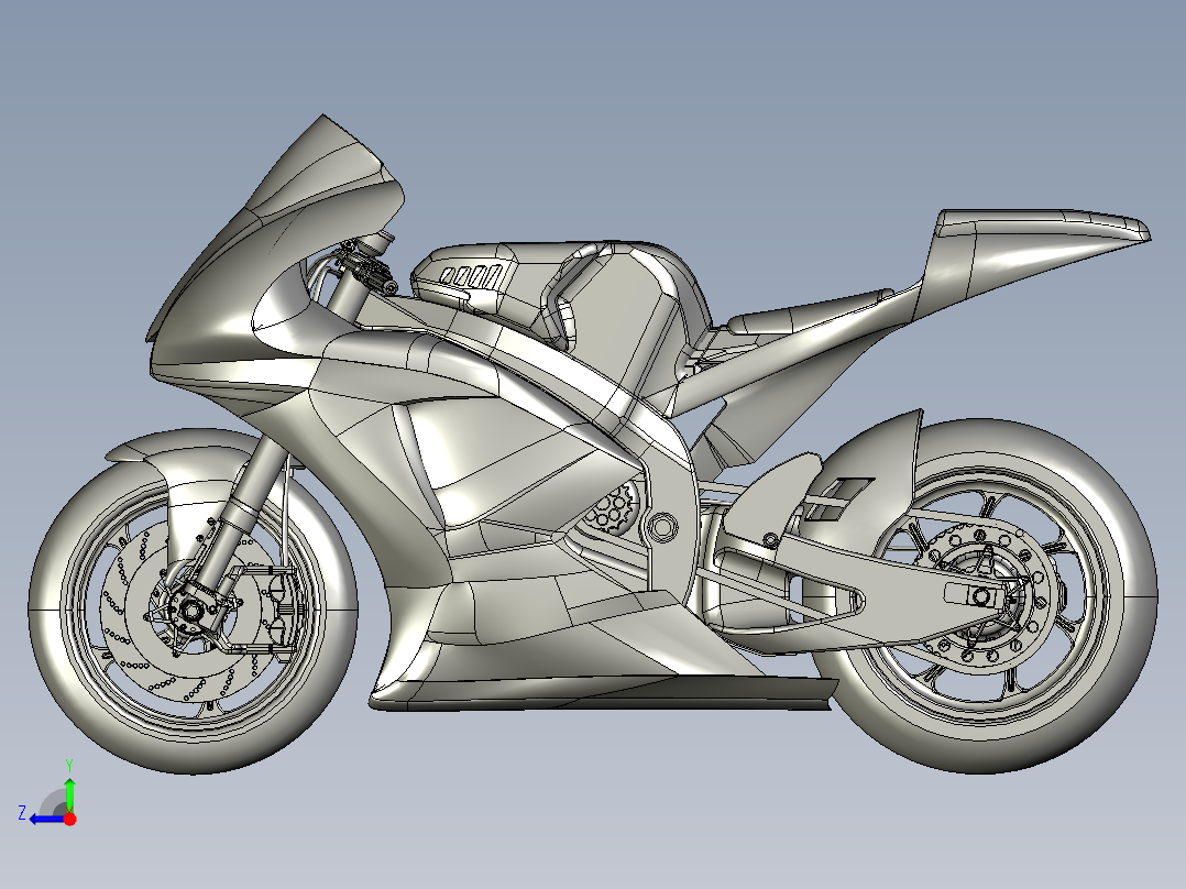 Yamaha YZF-M1摩托车造型3D图纸 STEP格式右视图
