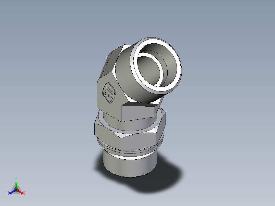 卡套式工业通用硬管接头EO_Adjustable_locknut_45_deg_elbow_VEE20SMOMDCF正等轴测图