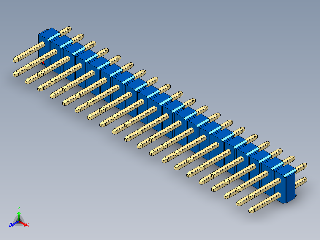 彩色公头100mil（2.54mm）系列-DS1021_blue_2x20p_100mil_Type1_rev1.0正等轴测图