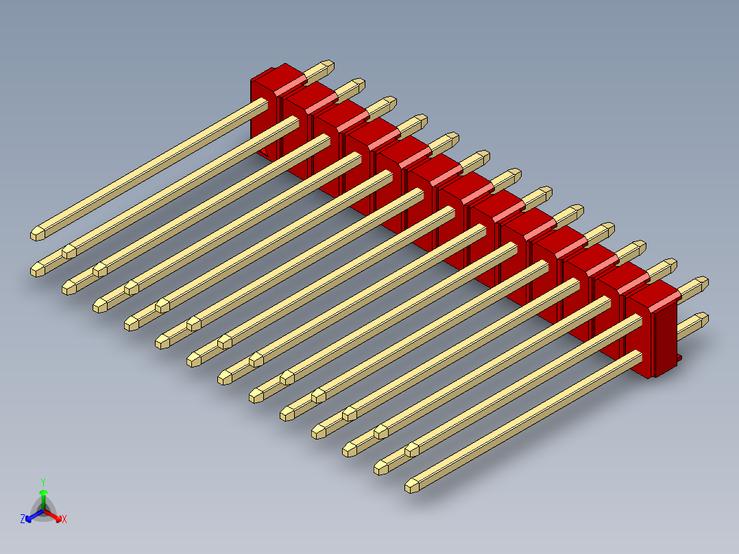 彩色公头100mil（2.54mm）系列-DS1021_red_2x13p_100mil_Type19_rev1.0正等轴测图