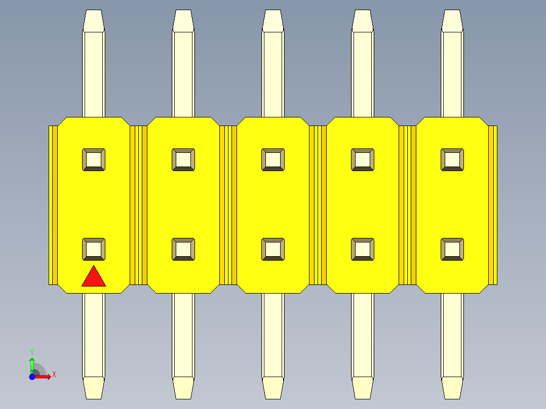 彩色公排针 100mil 2.54mm 系列-DS1022_yellow_10p_100mil_TypeSMT_rev1.0前视图