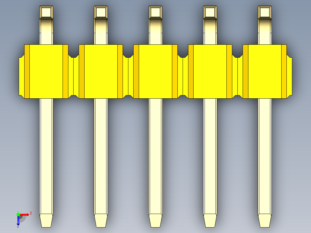 彩色公排针 100mil 2.54mm 系列-DS1022_yellow_10p_100mil_TypeSMT_rev1.0俯视图