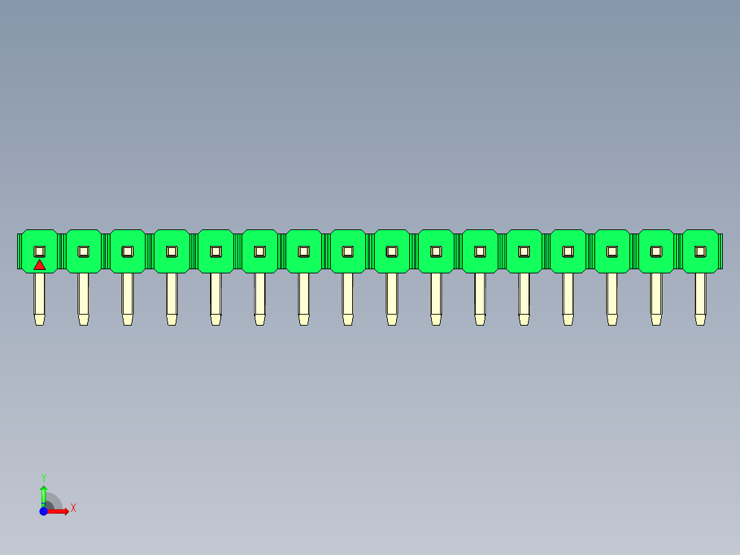 彩色公排针 100mil 2.54mm 系列-DS1022_green_1x16p_100mil_TypeD_rev1.0前视图