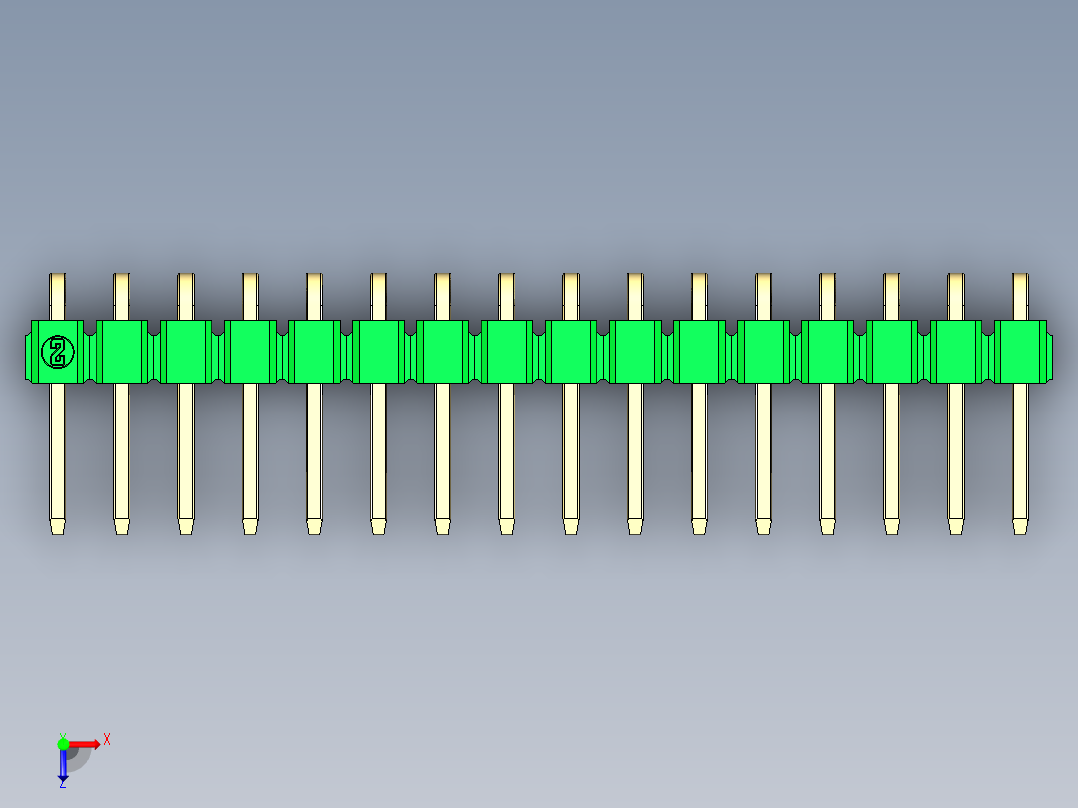 彩色公排针 100mil 2.54mm 系列-DS1022_green_1x16p_100mil_TypeD_rev1.0俯视图