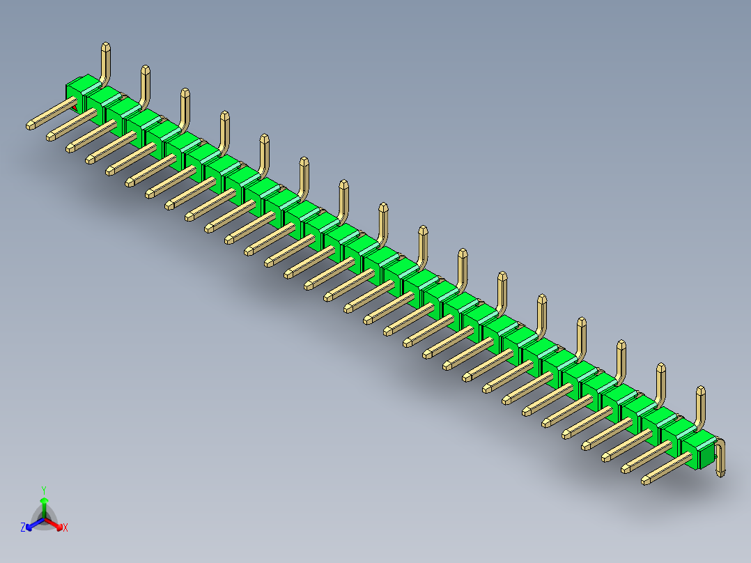 彩色公排针 100mil 2.54mm 系列-DS1022_green_32p_100mil_Type_SMT_R1_rev1.0正等轴测图