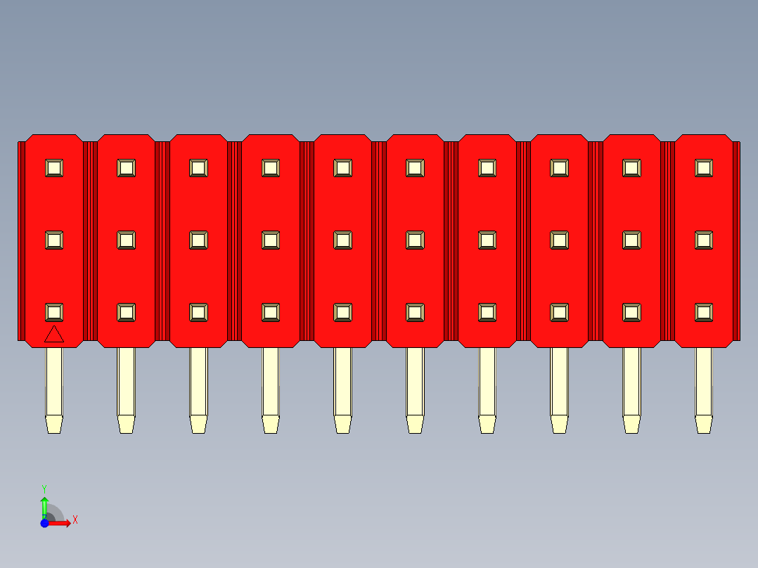 彩色公排针 100mil 2.54mm 系列-DS1022_red_3x10p_100mil_TypeD_rev1.0前视图