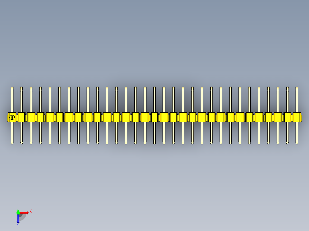 彩色公排针 100mil 2.54mm 系列-DS1022_yellow_3x31p_100mil_TypeD_rev1.0俯视图