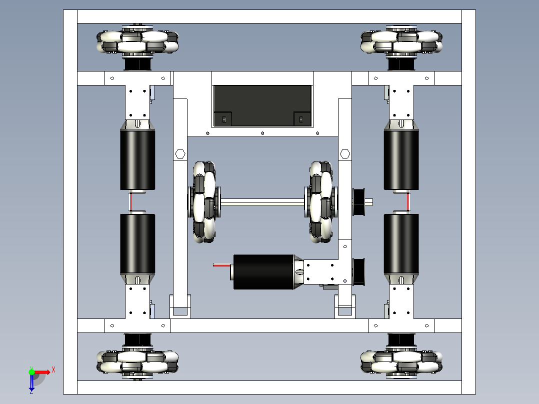 team 7501 off-season全向轮机器人车俯视图