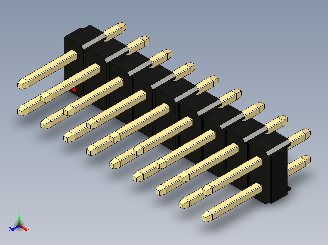 彩色公头100mil（2.54mm）系列-DS1021_black_2x09p_100mil_Type1_rev1.0正等轴测图