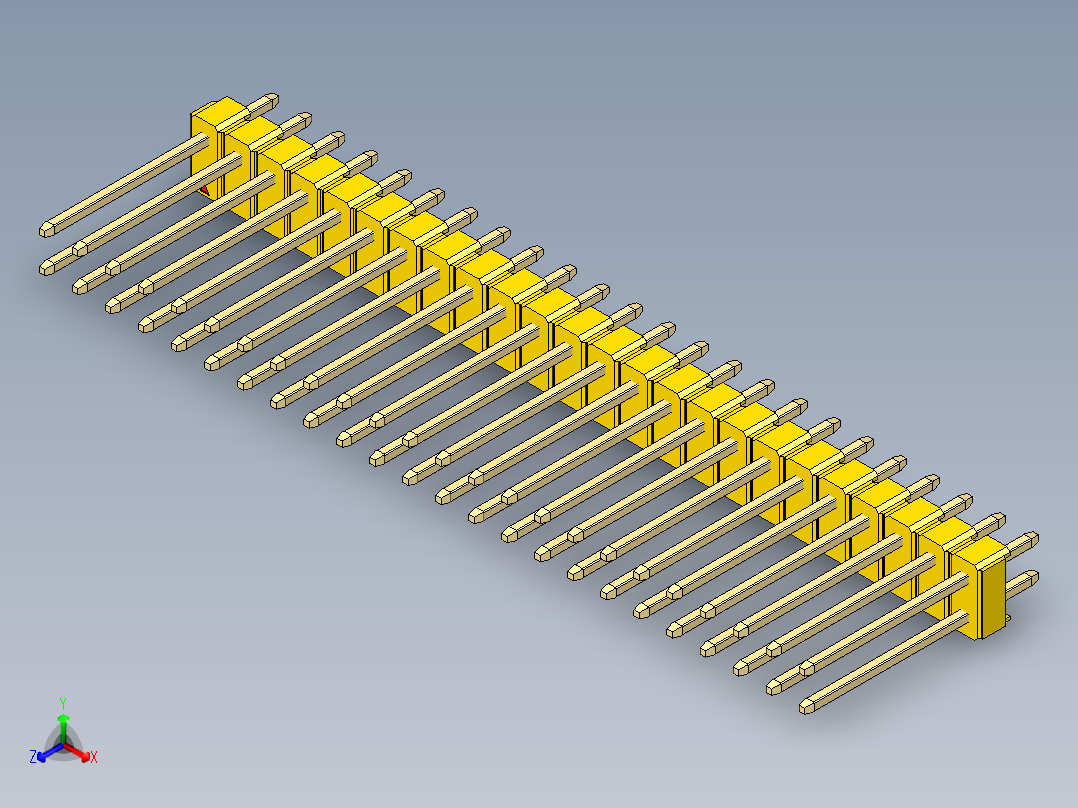 彩色公头100mil（2.54mm）系列-DS1021_yellow_2x24p_100mil_Type5_rev1.0正等轴测图