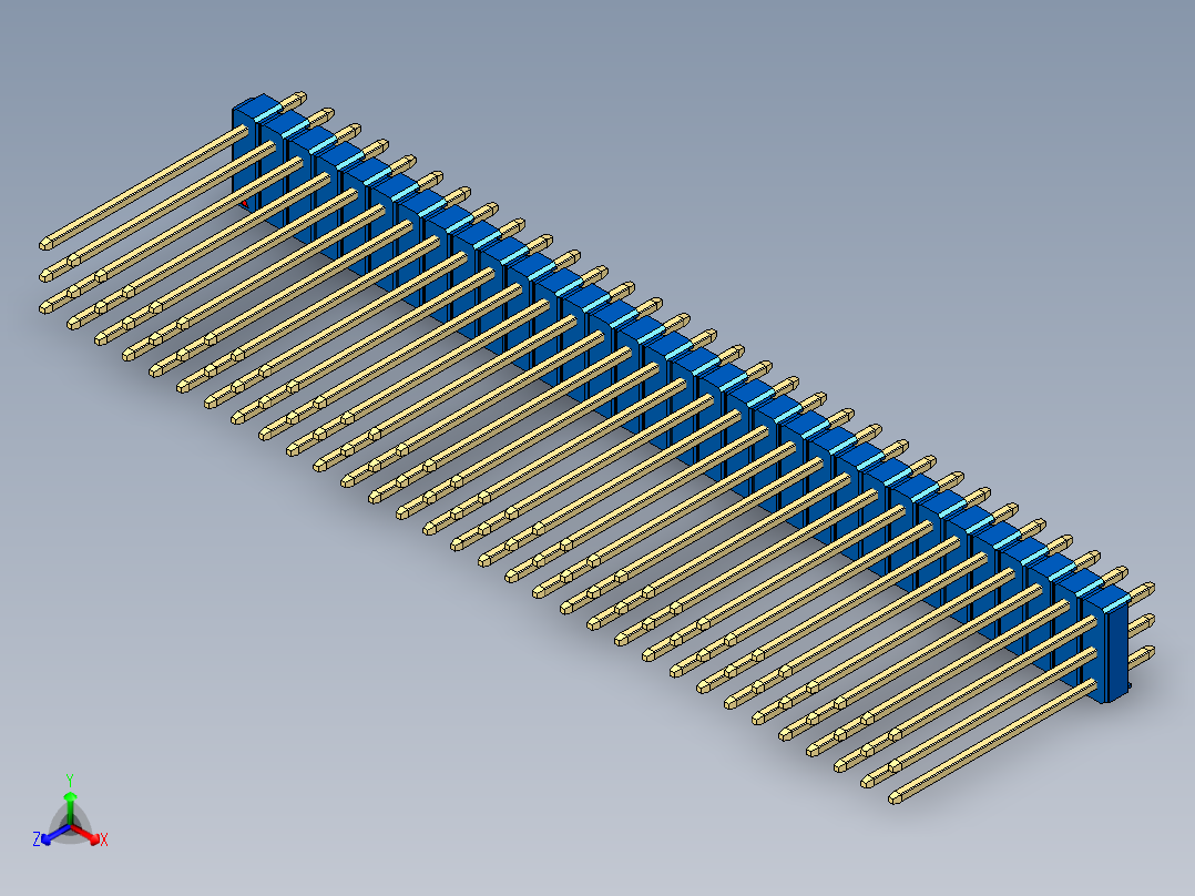 彩色公头100mil（2.54mm）系列-DS1021_blue_3x32p_100mil_Type19_rev1.0正等轴测图