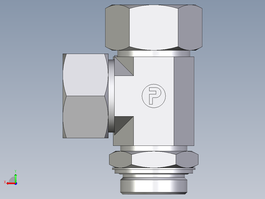 卡套式工业通用硬管接头EO_Adjustable_locknut_run_tee_LEE38ZSRCF后视图
