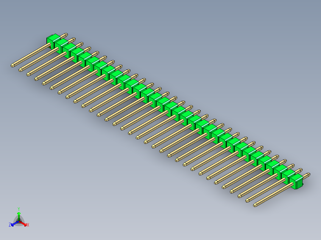彩色公头100mil（2.54mm）系列-DS1021_green_1x32p_100mil_Type5_rev1.0正等轴测图