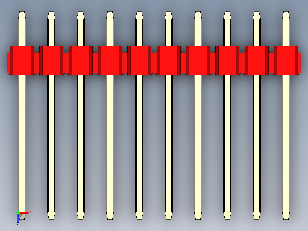彩色公头100mil（2.54mm）系列-DS1021_red_1x10p_100mil_Type5_rev1.0俯视图
