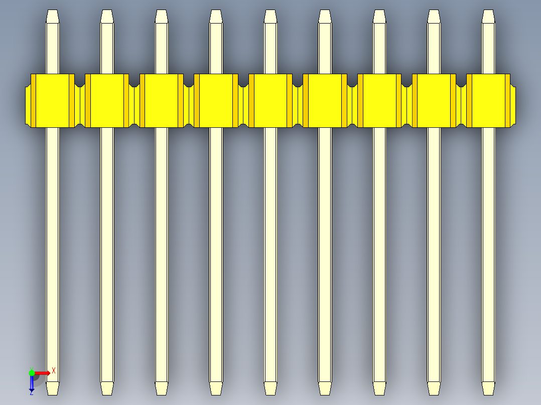 彩色公头100mil（2.54mm）系列-DS1021_yellow_1x09p_100mil_Type5_rev1.0俯视图