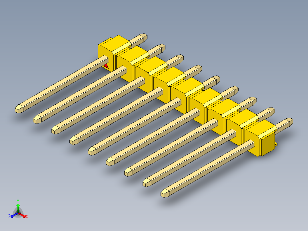 彩色公头100mil（2.54mm）系列-DS1021_yellow_1x09p_100mil_Type5_rev1.0正等轴测图
