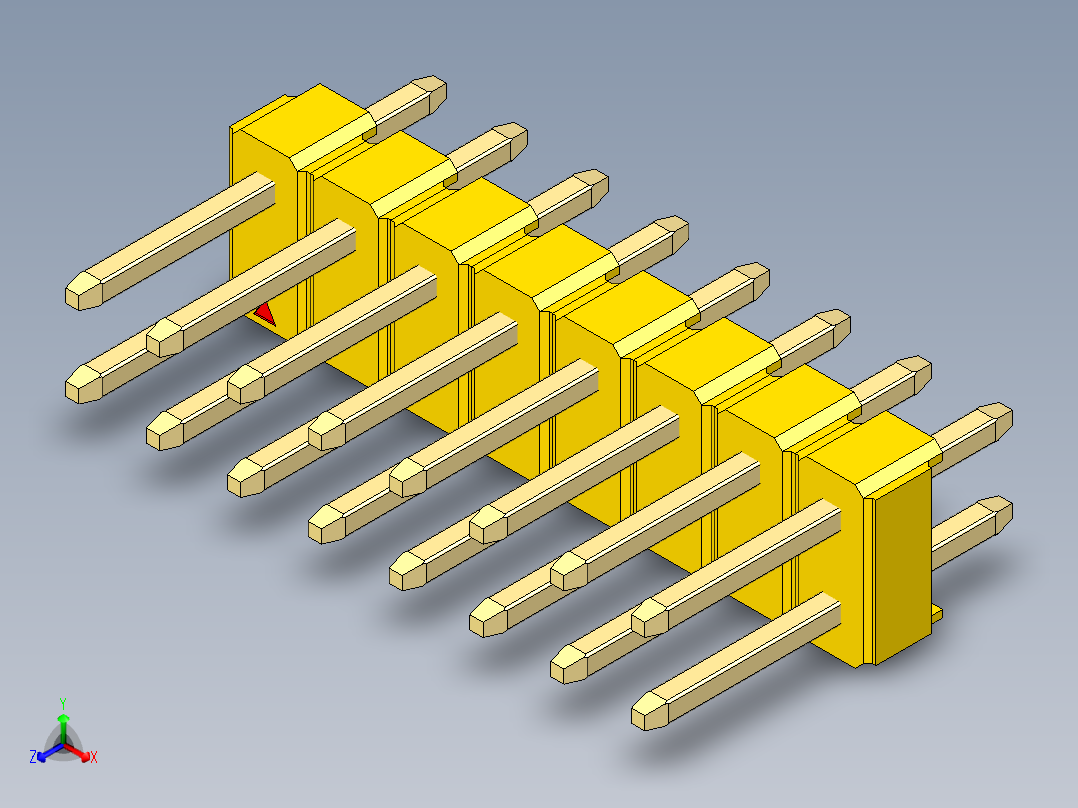 彩色公头100mil（2.54mm）系列-DS1021_yellow_2x08p_100mil_Type1_rev1.0正等轴测图