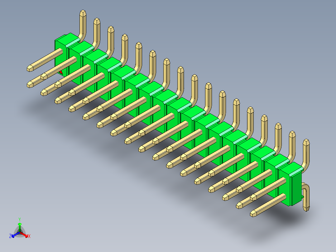 彩色公排针 100mil 2.54mm 系列-DS1022_green_34p_100mil_TypeSMT_rev1.0正等轴测图