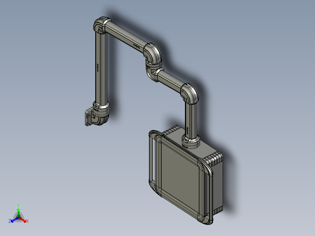 向下锤子墙座+转角+转角+箱体连接器+控制箱正等轴测图