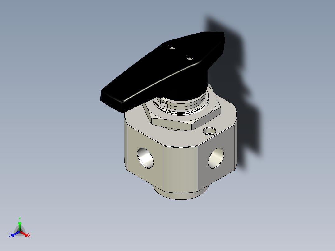 不锈钢单件40系列5通球阀，0.07 Cv，1-8英寸正等轴测图