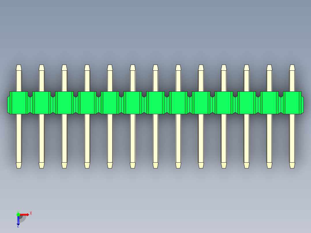 彩色公头100mil（2.54mm）系列-DS1021_green_1x13p_100mil_Type1_rev1.0俯视图