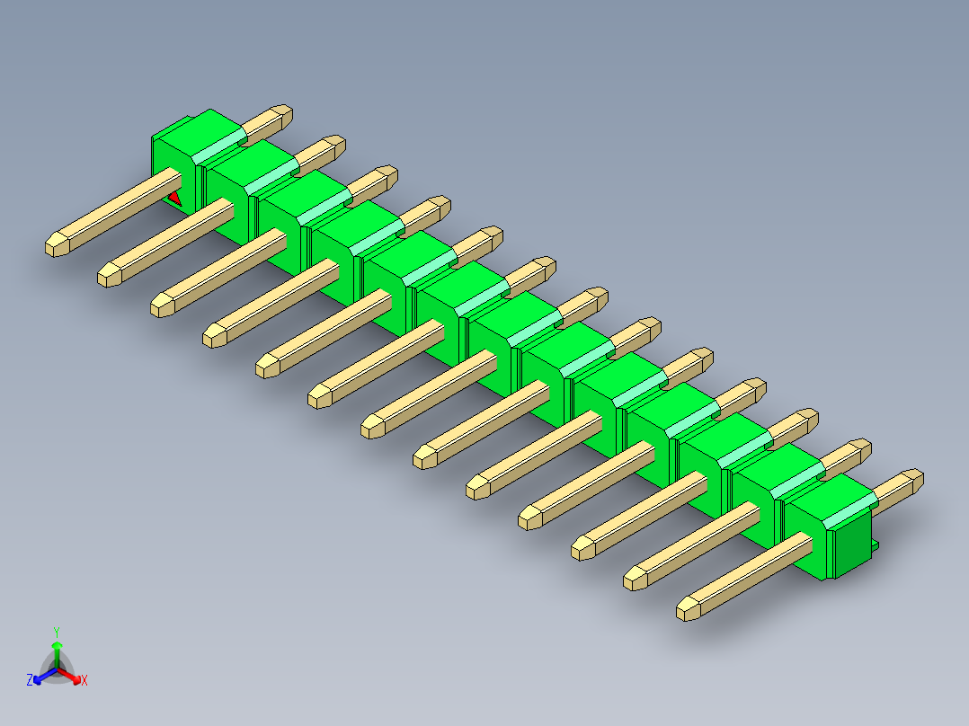 彩色公头100mil（2.54mm）系列-DS1021_green_1x13p_100mil_Type1_rev1.0正等轴测图
