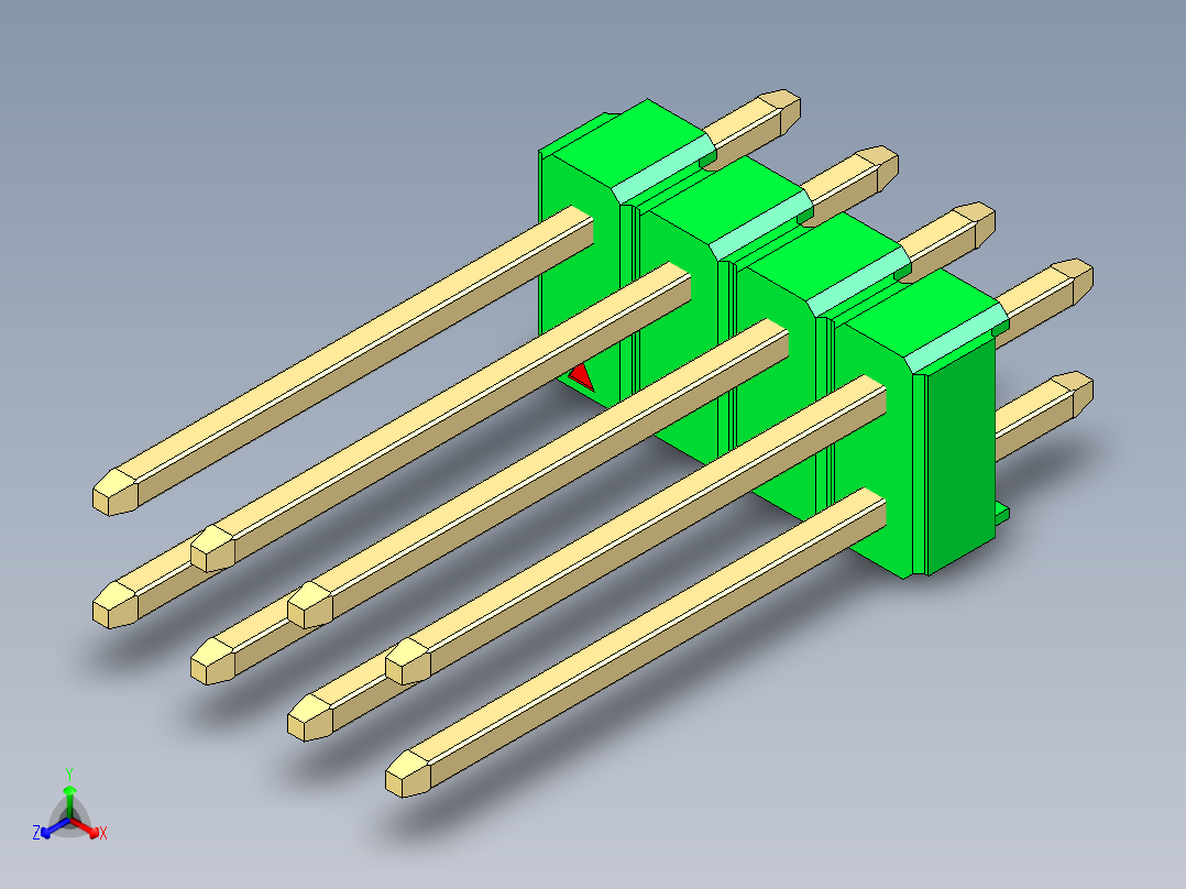 彩色公头100mil（2.54mm）系列-DS1021_green_2x04p_100mil_Type5_rev1.0正等轴测图