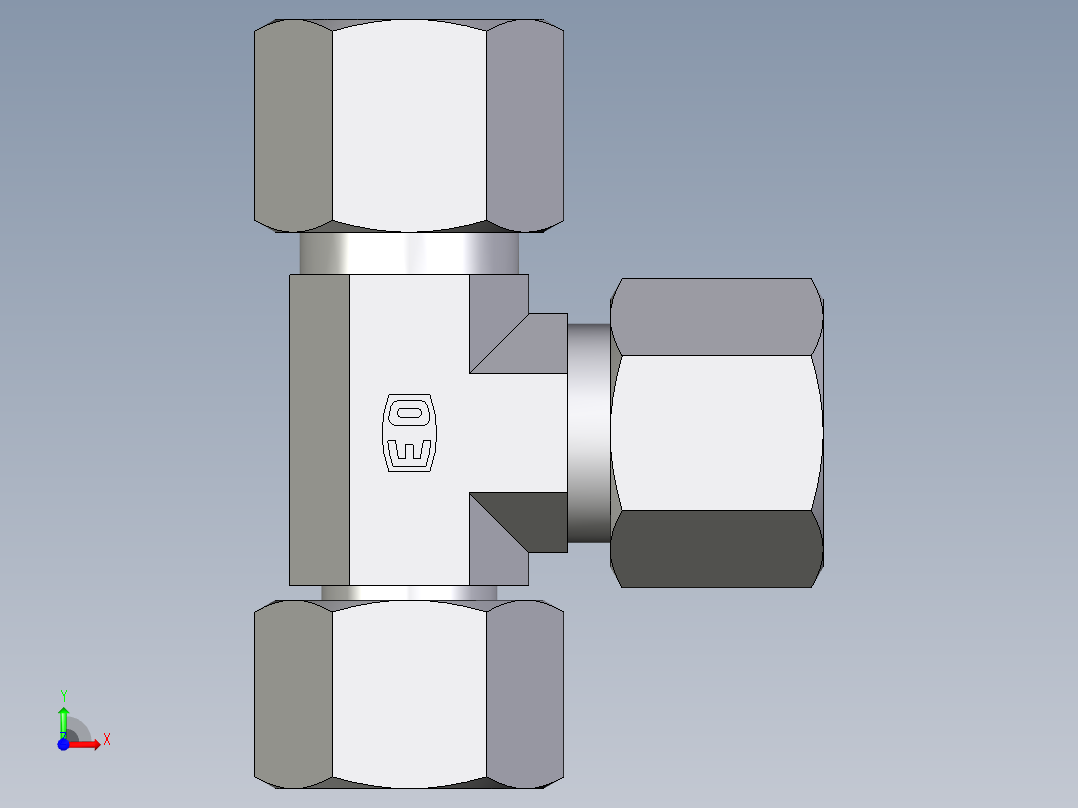 卡套式工业通用硬管接头EO_Swivel_nut_run_tee_EL10ZSCF前视图