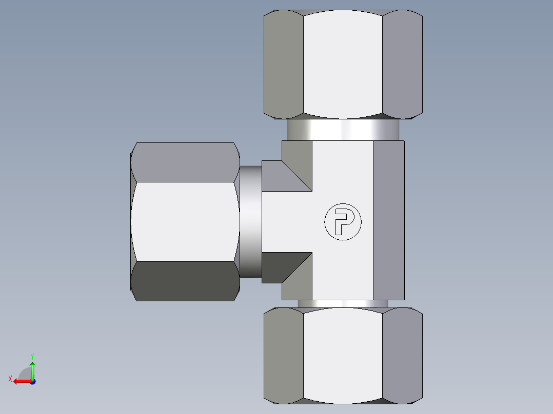 卡套式工业通用硬管接头EO_Swivel_nut_run_tee_EL10ZSCF后视图