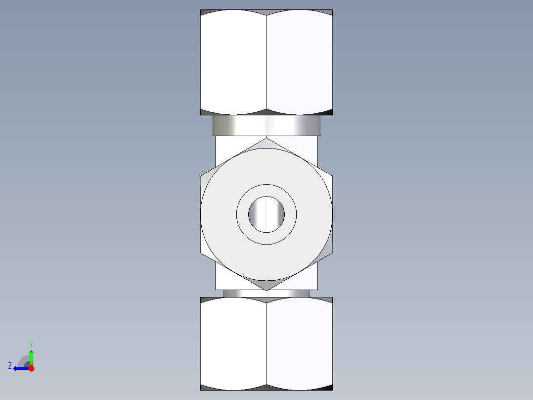 卡套式工业通用硬管接头EO_Swivel_nut_run_tee_EL10ZSCF右视图