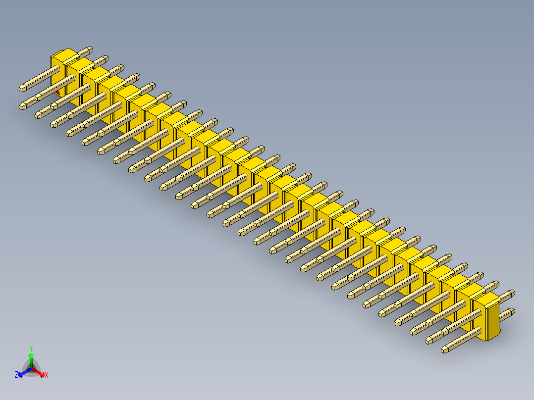 彩色公头100mil（2.54mm）系列-DS1021_yellow_2x28p_100mil_Type1_rev1.0正等轴测图