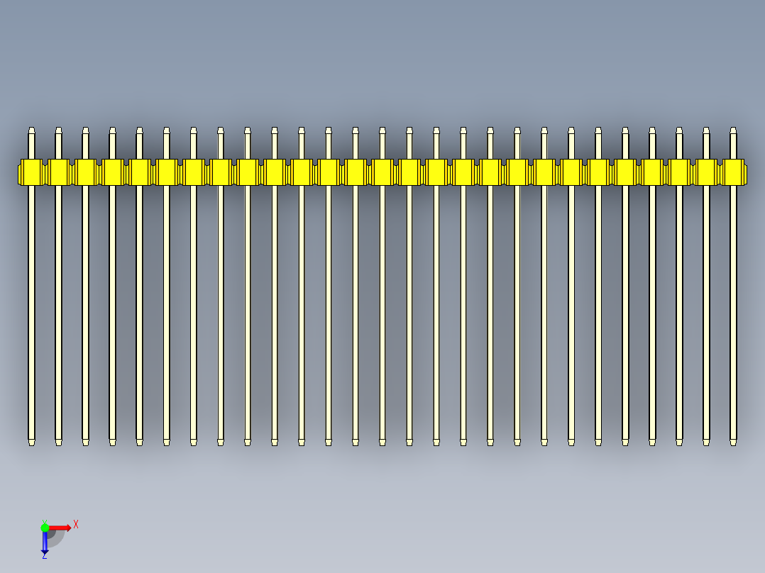 彩色公头100mil（2.54mm）系列-DS1021_yellow_1x27p_100mil_Type43_rev1.0俯视图