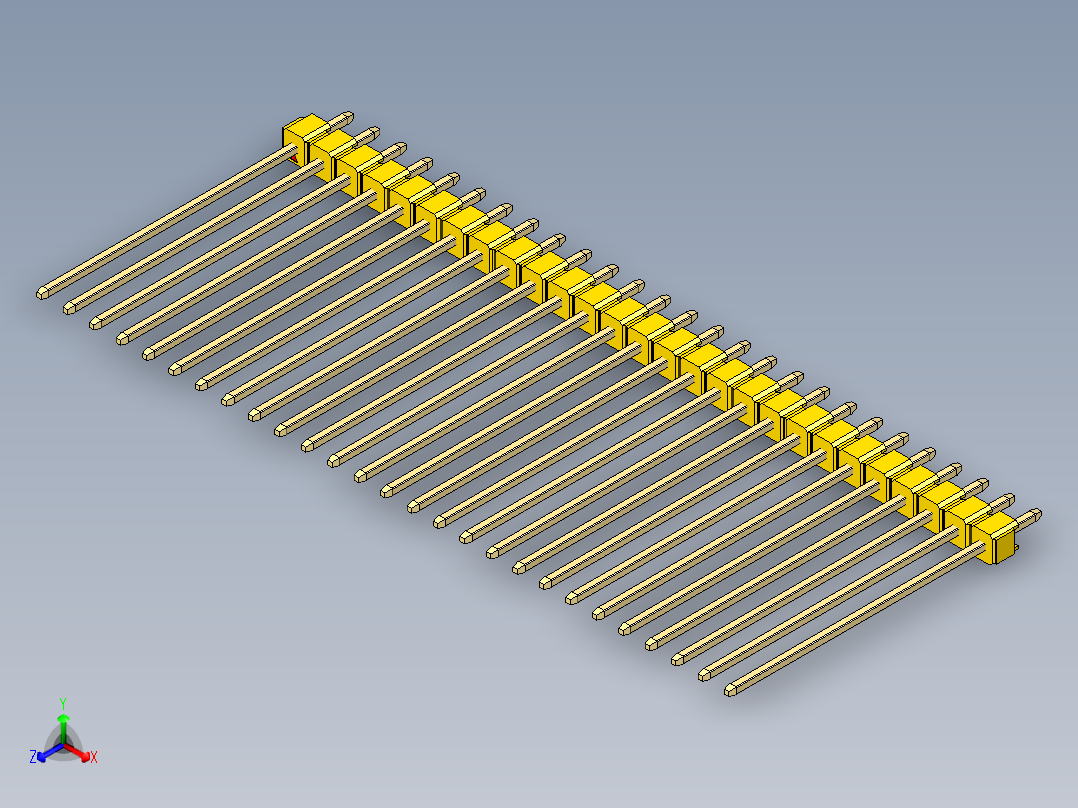 彩色公头100mil（2.54mm）系列-DS1021_yellow_1x27p_100mil_Type43_rev1.0正等轴测图