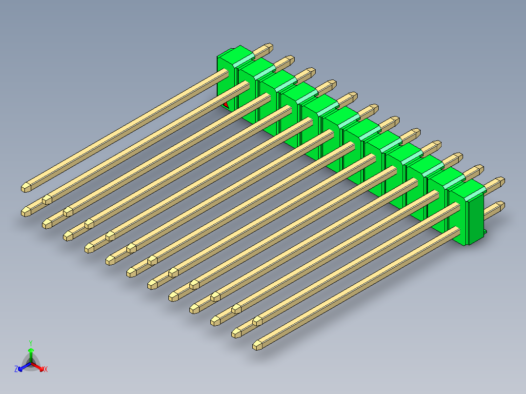 彩色公头100mil（2.54mm）系列-DS1021_green_2x12p_100mil_Type43_rev1.0正等轴测图